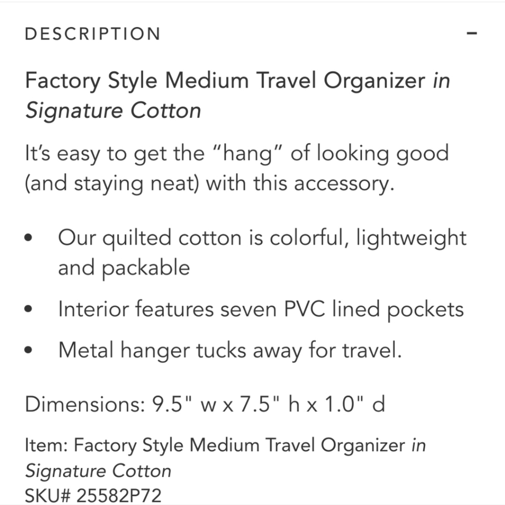 Vera Bradley Factory Style Medium Travel Organizer NWT - Picture 14 of 14